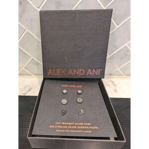 ALEX AND ANI Swarovski Crystal Jet & Path of Life Stud Earring Set of Three NEW